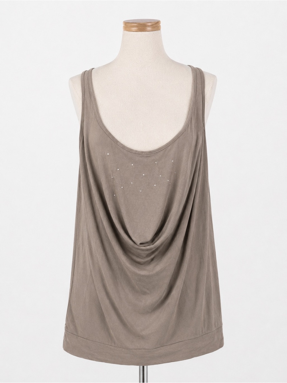 Sexy Draped Knit Top with Rhinestones – Size L – Beige – Viscose – Made in Europ - Picture 3 of 9